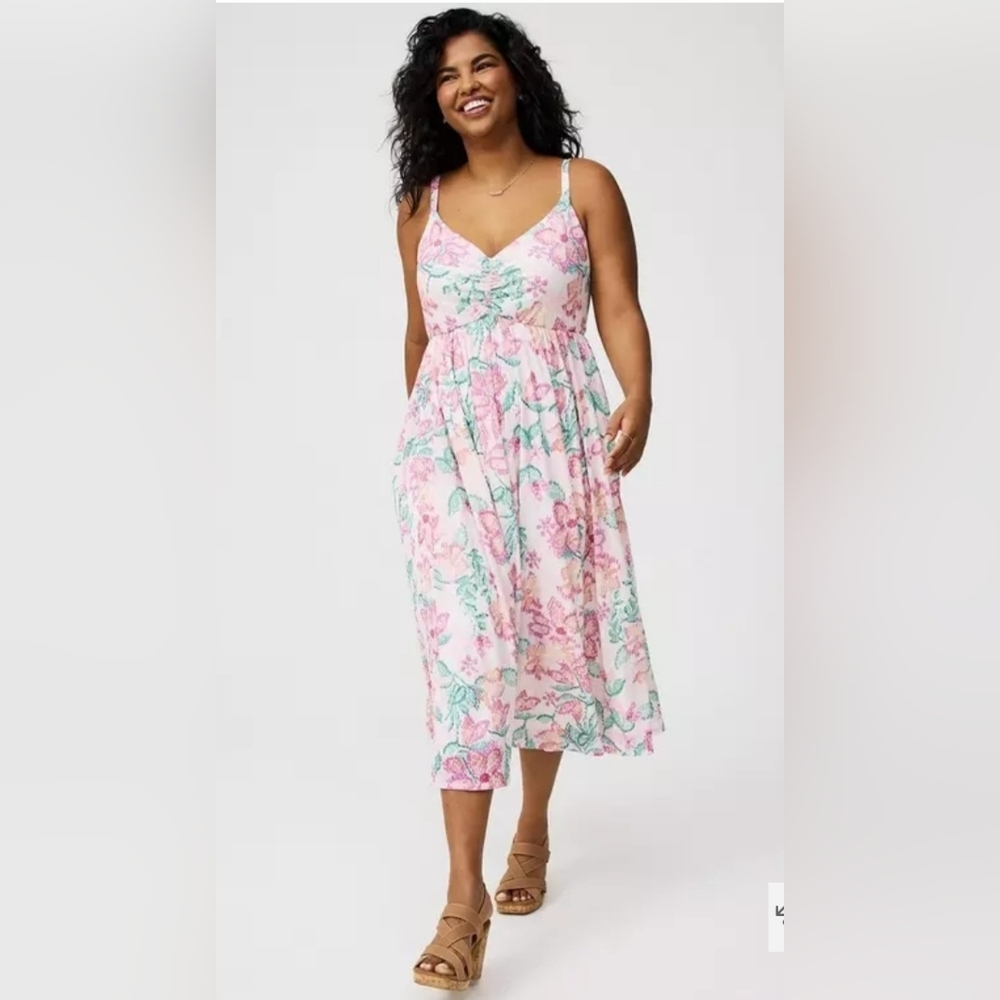 Torrid Pink and Green Floral Midi Dress